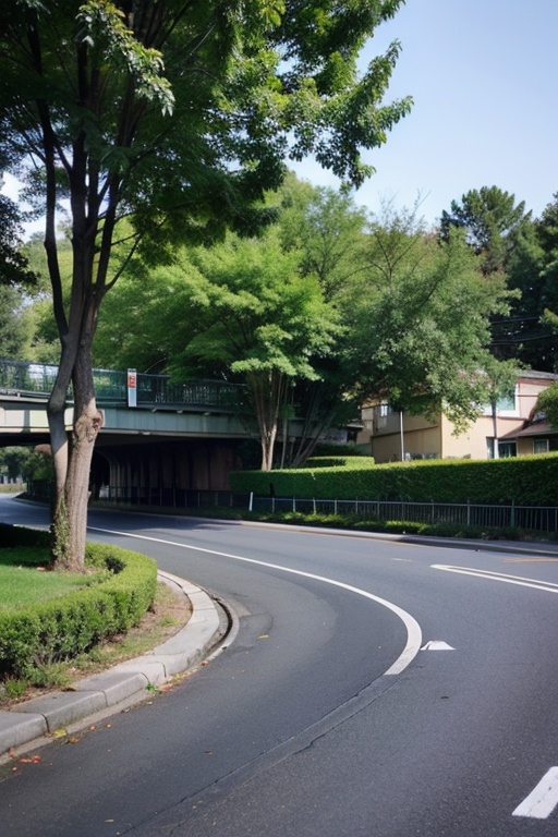 scenery,no humans,tree,bridge,outdoors,water,building,stairs,road,plant,ground vehicle,architecture,