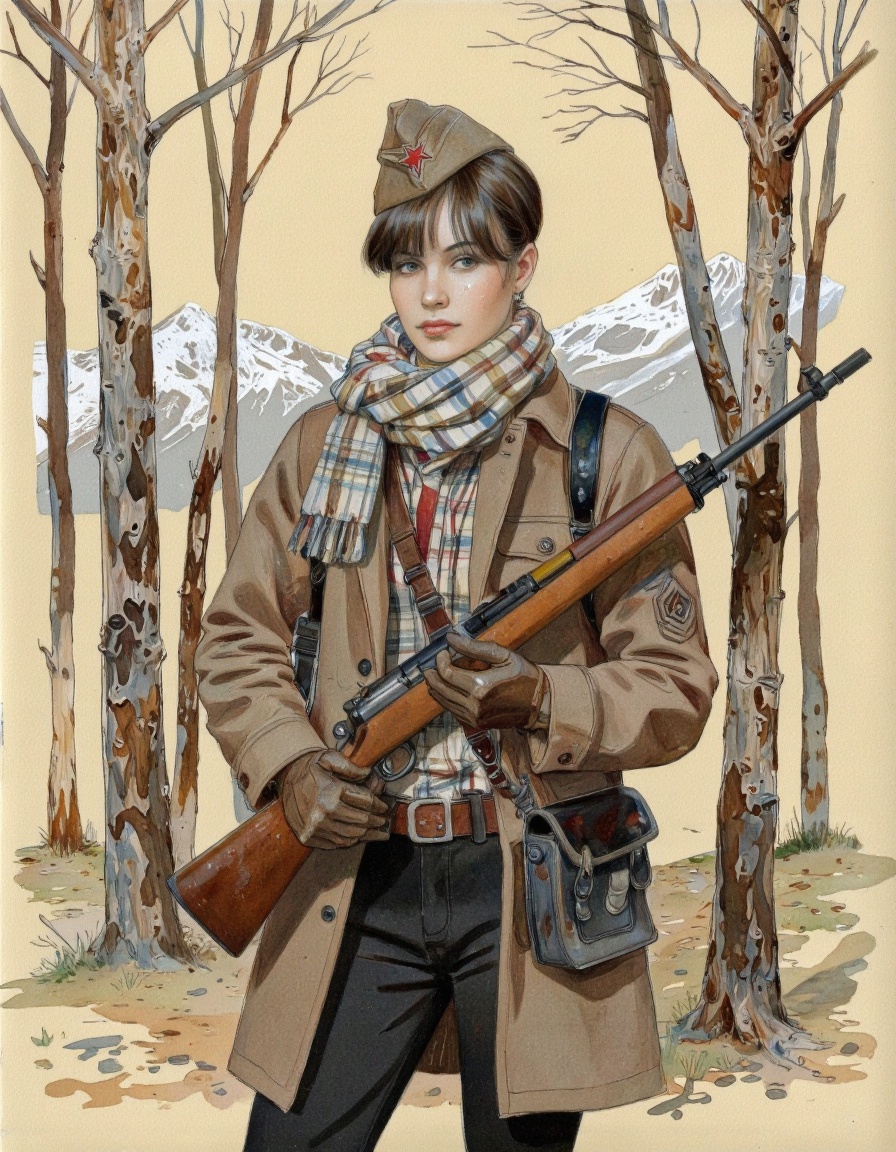 By Jean-Pierre Gibrat. A detailed and realistic digital illustration shoot from a portrait camera angle about a female sol...
