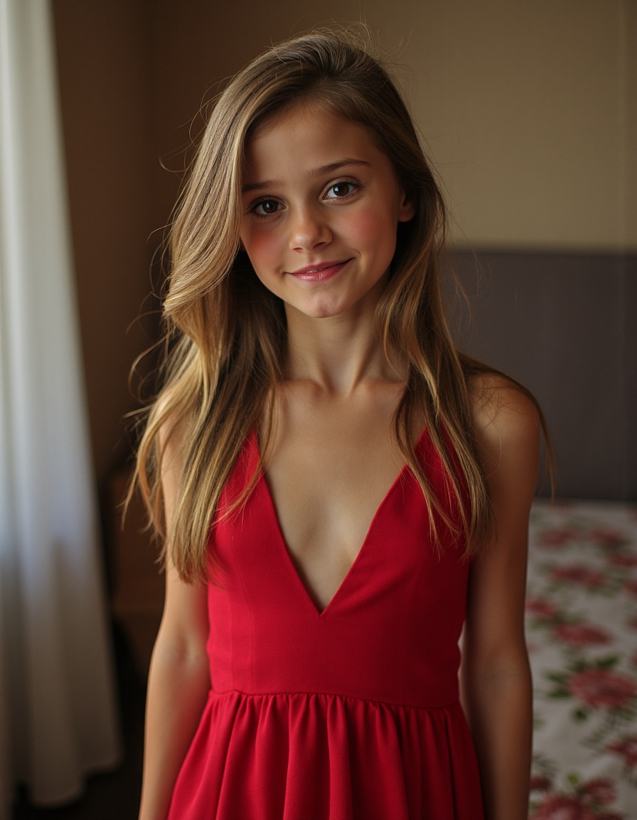 girl,  wearing Deep V-neck evening gown on Tensor.Art