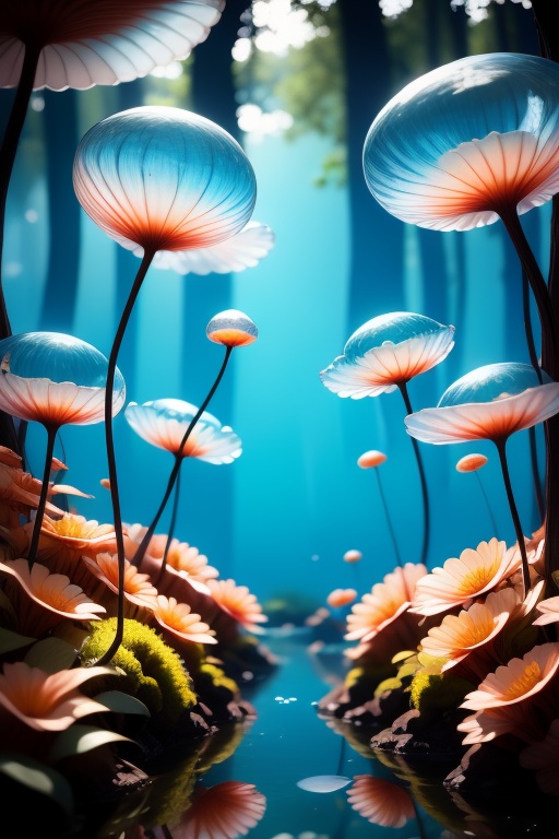 <lora:AgainWonderlandForest:1>,AgainWonderlandForest, scenery, nature, flower, no humans, forest, tree, blurry, water, outdoors, transparent, bubble, depth of field, reflection, blue theme, paper, plant, sunlight, fantasy, solo