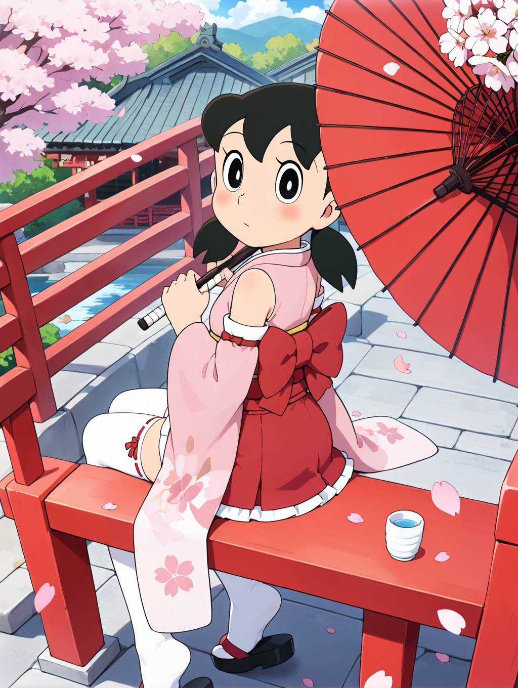 minamoto shizuka,  umbrella,  1girl on Tensor.Art