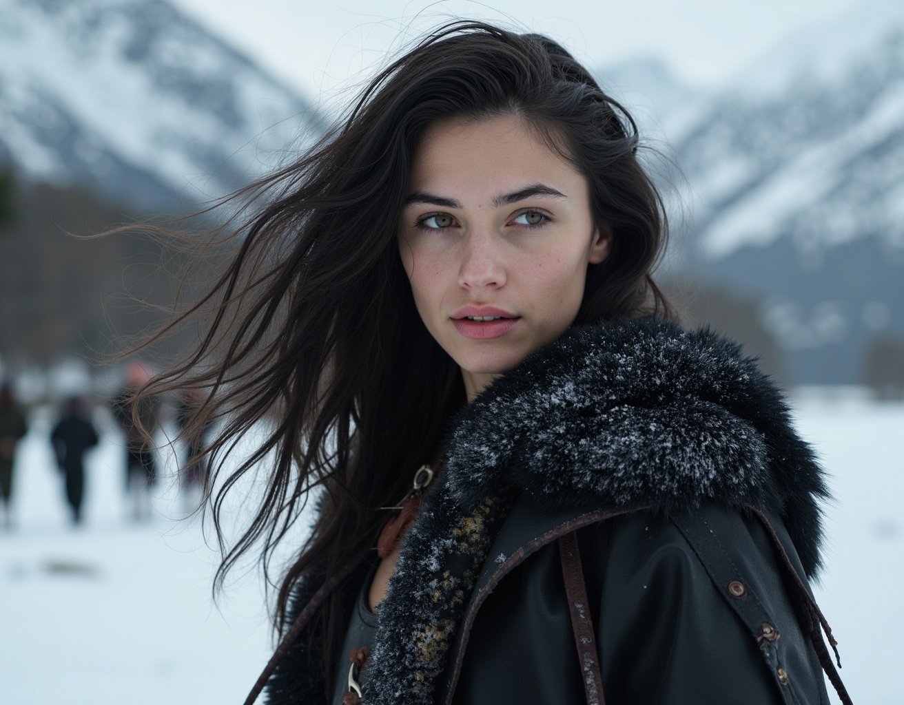 young woman that lived with dragons,  now she leads the people to join them. action poses,  leather and fur and animal ski...