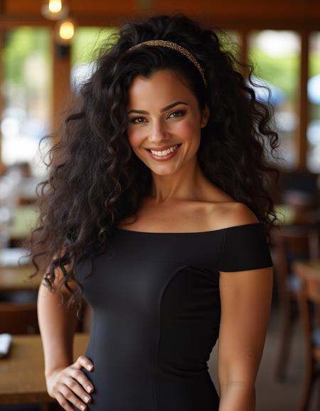 beautiful detailed photograph,  voluminous curly black hair tied back in partial pony tail,  headband on Tensor.Art
