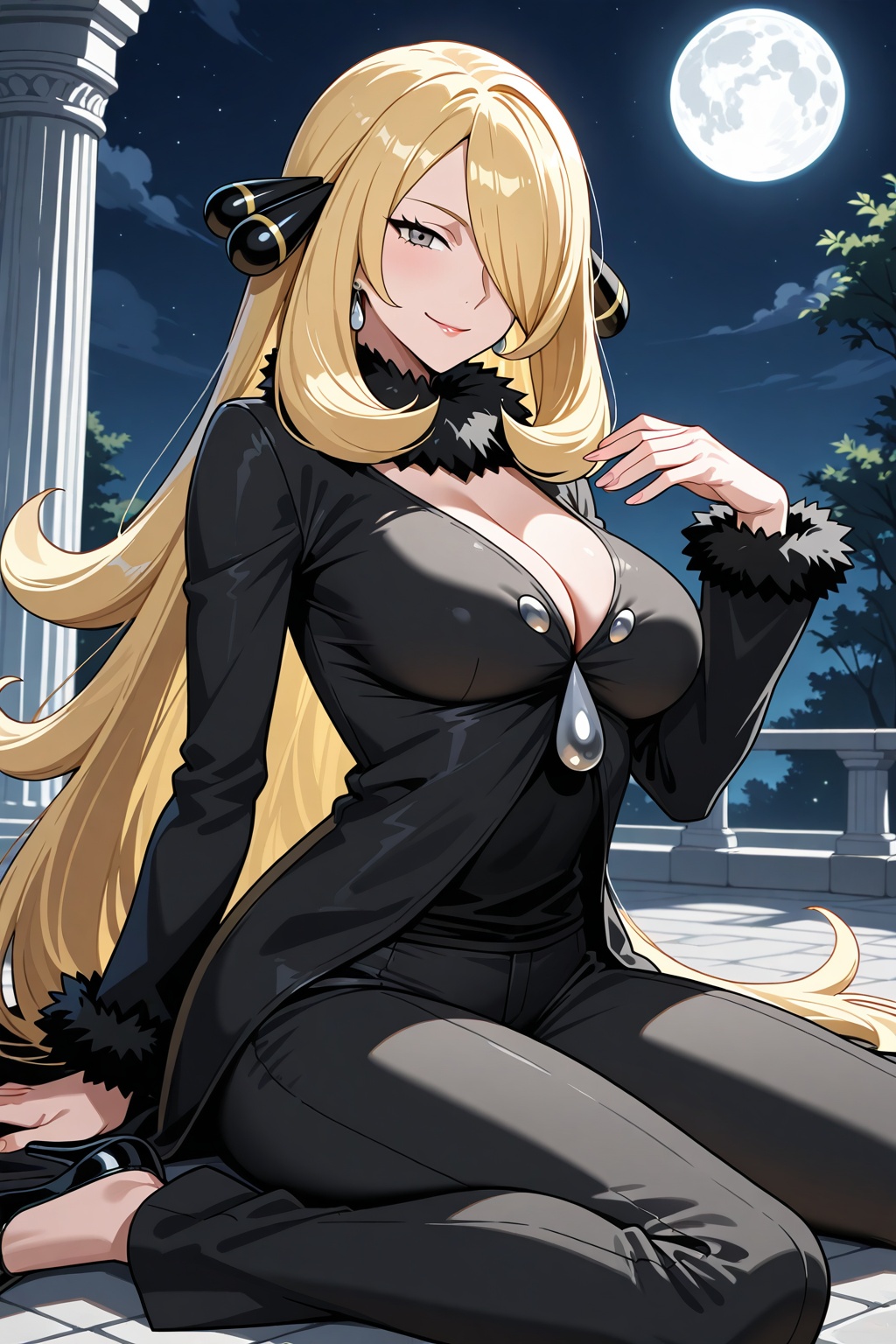 1girl,  cynthia_(pokemon),  breasts on Tensor.Art