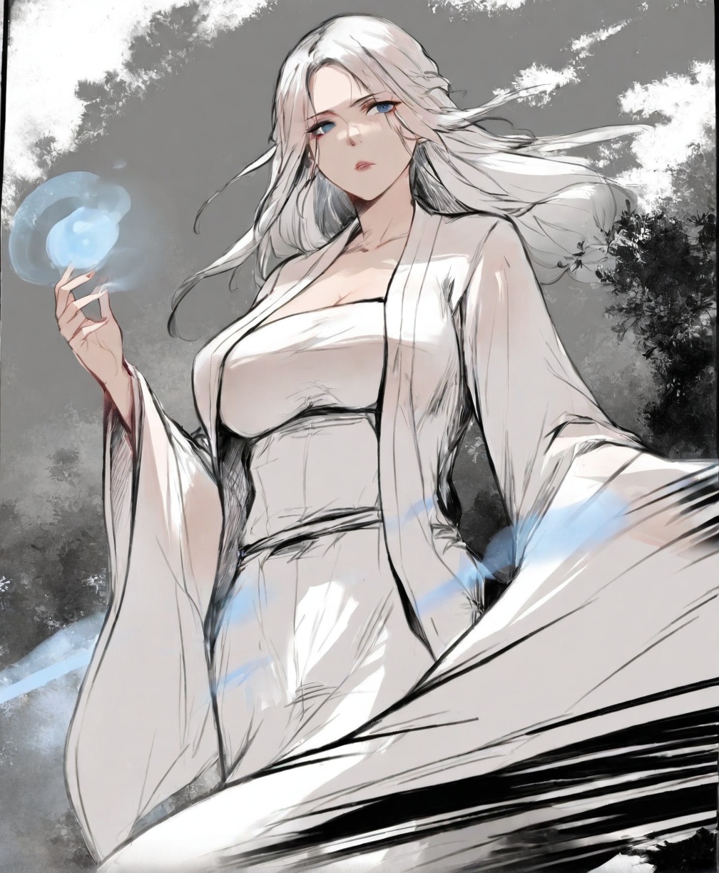 solo,highly detailed,(best quality),((masterpiece)),1girl,simple background,<lora:宁114XL:1>,ning,long hair,blue eyes,white clothes,mature_female,