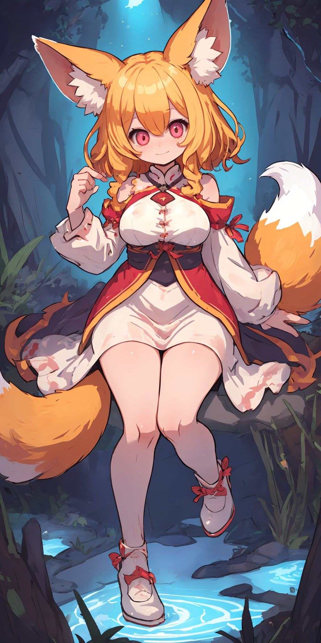 blonde fox girl big breasts and Cute and adorable baby fox,  fine and shiny fur,  lovely on Tensor.Art