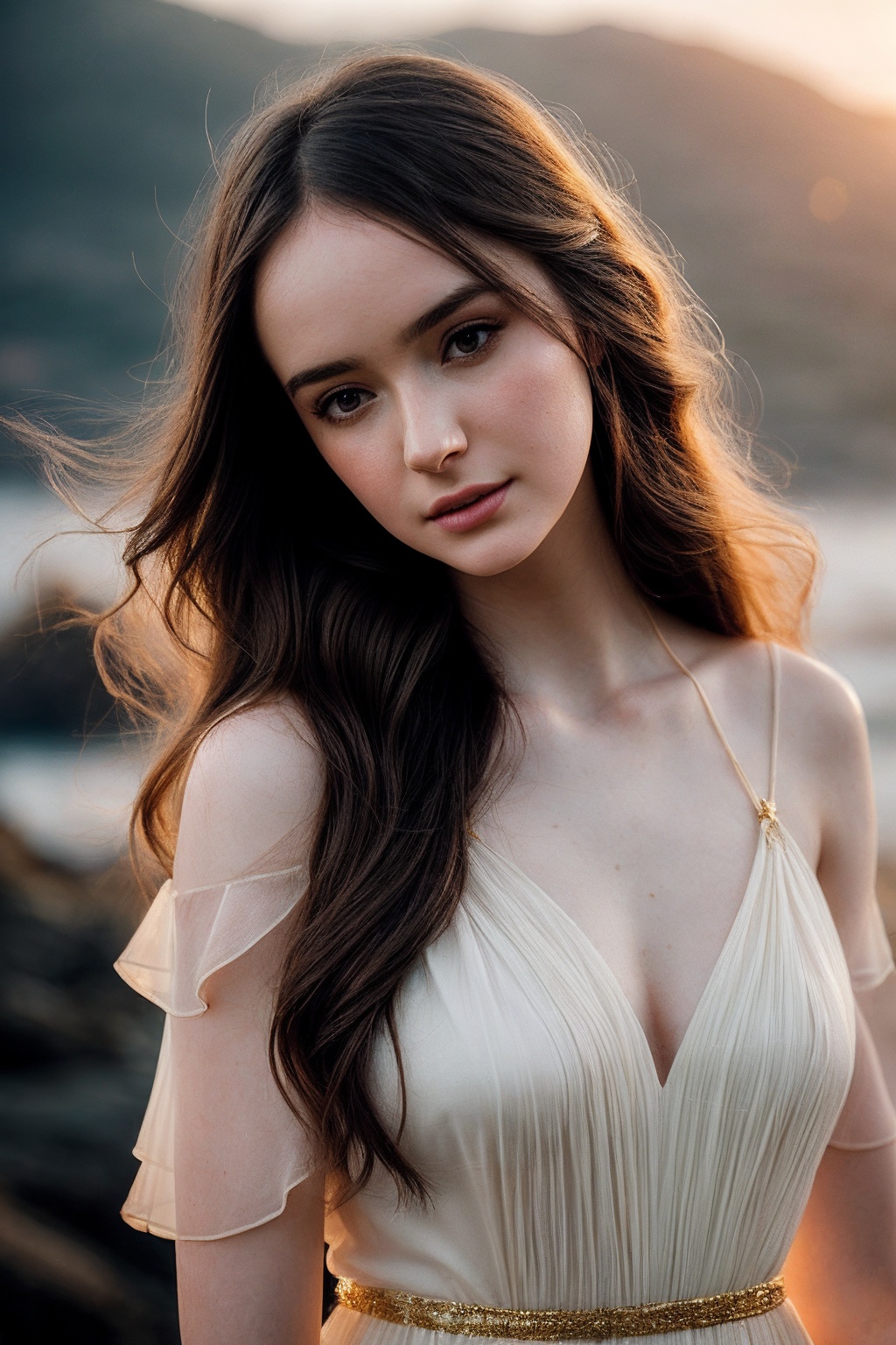 HazelM_SoloTI_v1,  (In a flowing,  ethereal dress with soft on Tensor.Art
