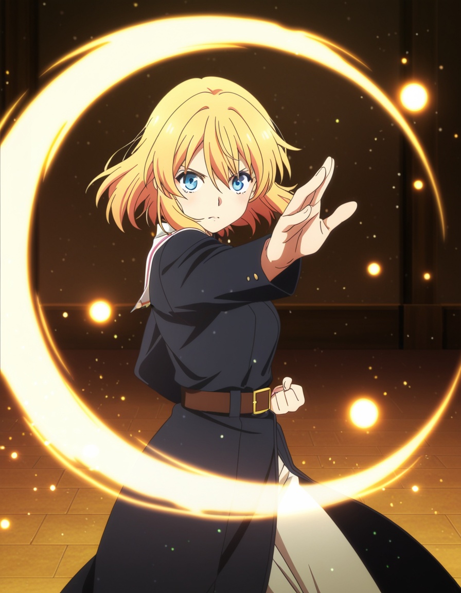 1girl,  battle stance,  light particles on Tensor.Art