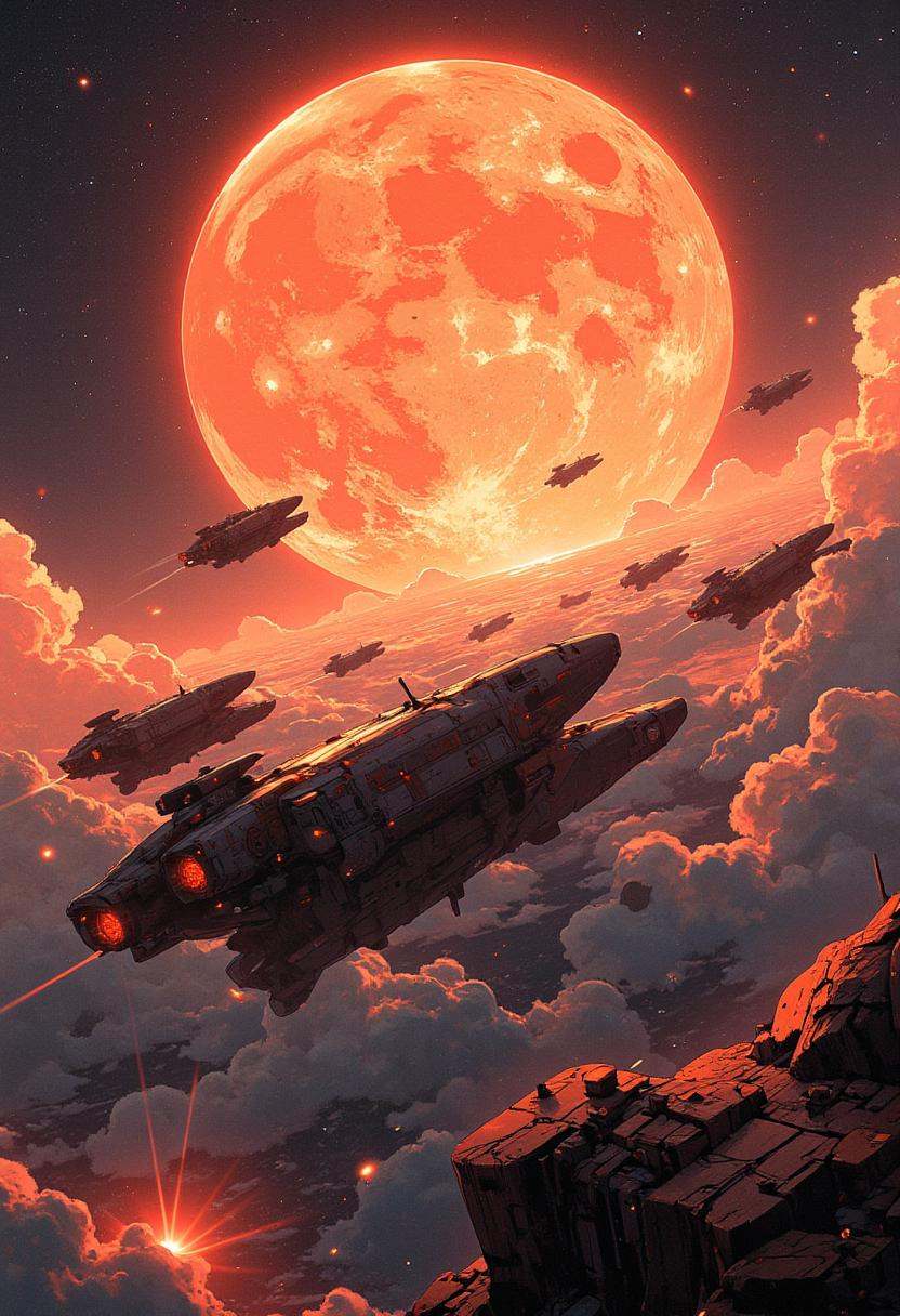 Anime style,  niji style,  squadron of small military spacecraft on Tensor.Art