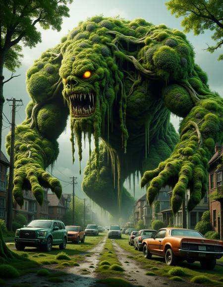 A massive,  root-based creature with thick,  twisting limbs and glowing eyes emerges from the ground on Tensor.Art