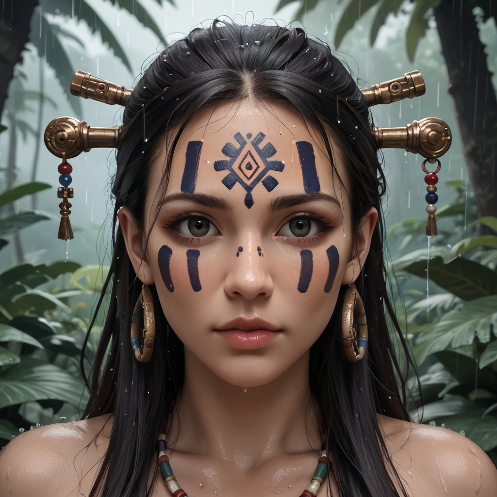 Close up of a Futuristic Hindu female Warrior godess,  Full Body View,  Equipment on Tensor.Art