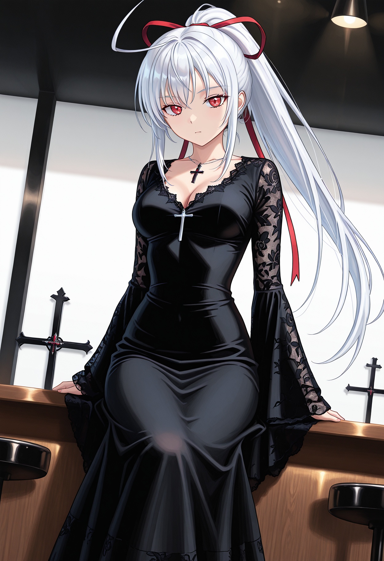 1girl,  red eyes,  white hair on Tensor.Art