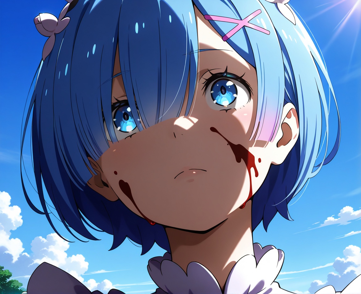 1girl,  rem (re:zero) ,  blue hair on Tensor.Art