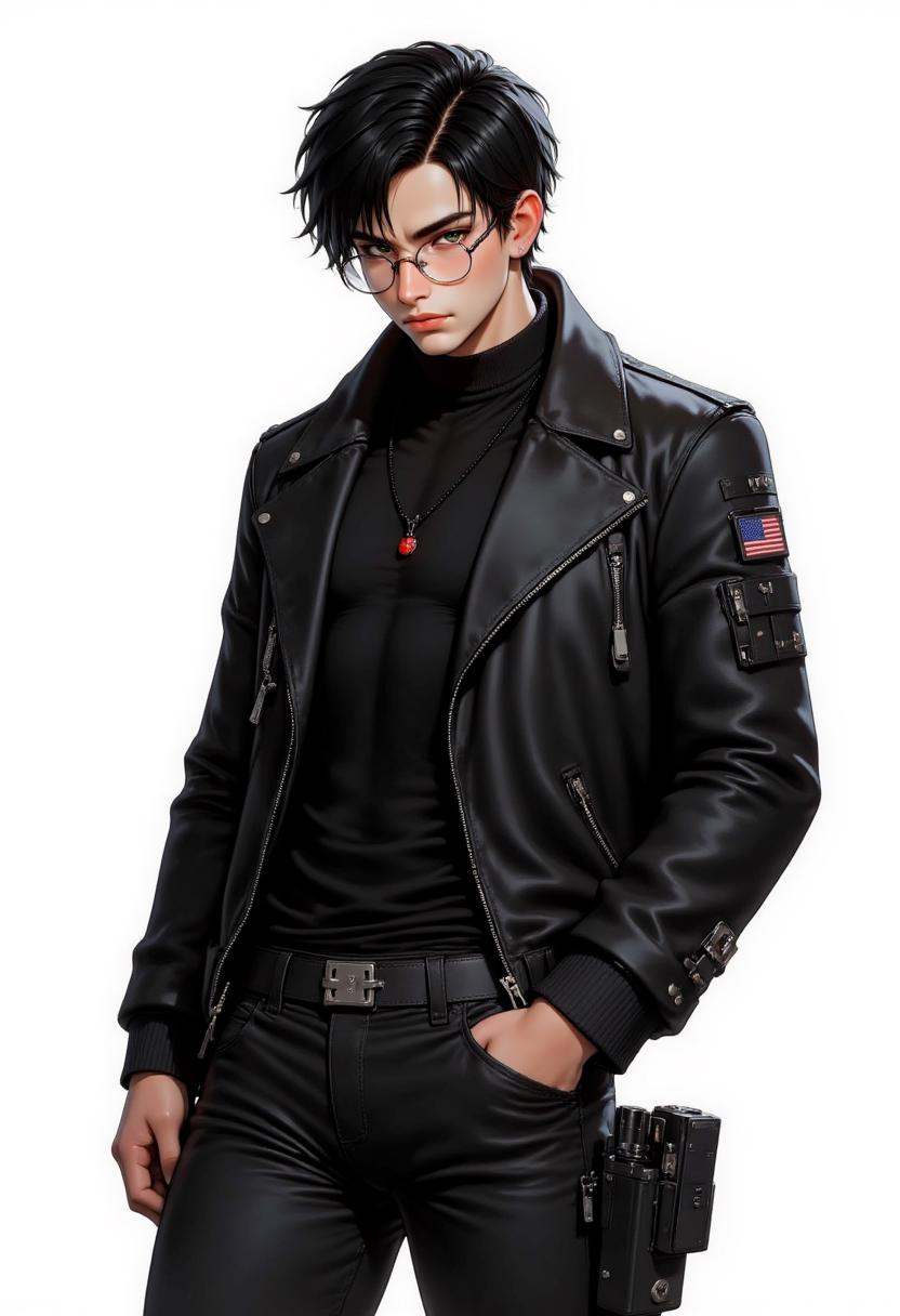 This image is a highly detailed digital illustration depicting a young,  muscular man with a rugged and intense appearance...