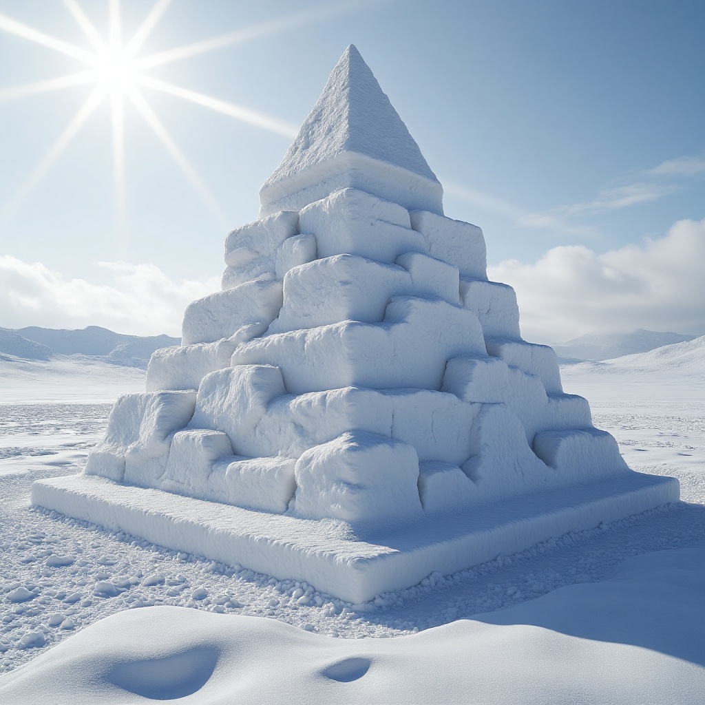 XUEDIAO,  A snow sculpture of a pyramid,  surface covered in fine snow on Tensor.Art