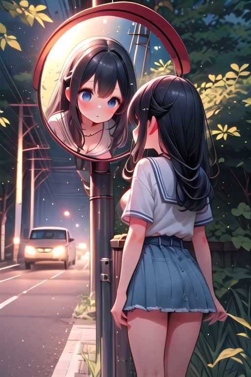 ((convex mirror on utility pole)),  1girl,  1other on Tensor.Art