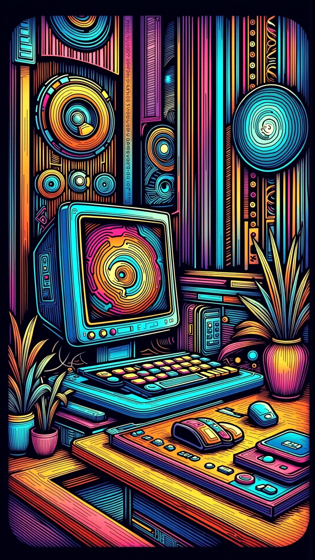 lineart,  colorful,  Computer on Tensor.Art