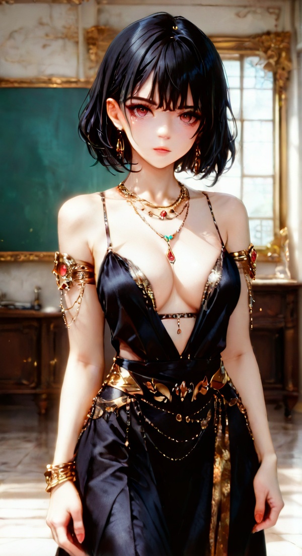 sexy-black-dress,  black hair,  bracelet on Tensor.Art
