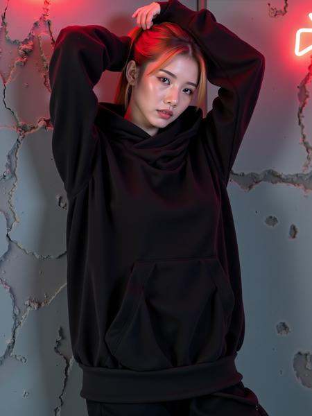 mad-cbrpnkhd02,  front view of a woman wearing black hoodie,  hood down on Tensor.Art