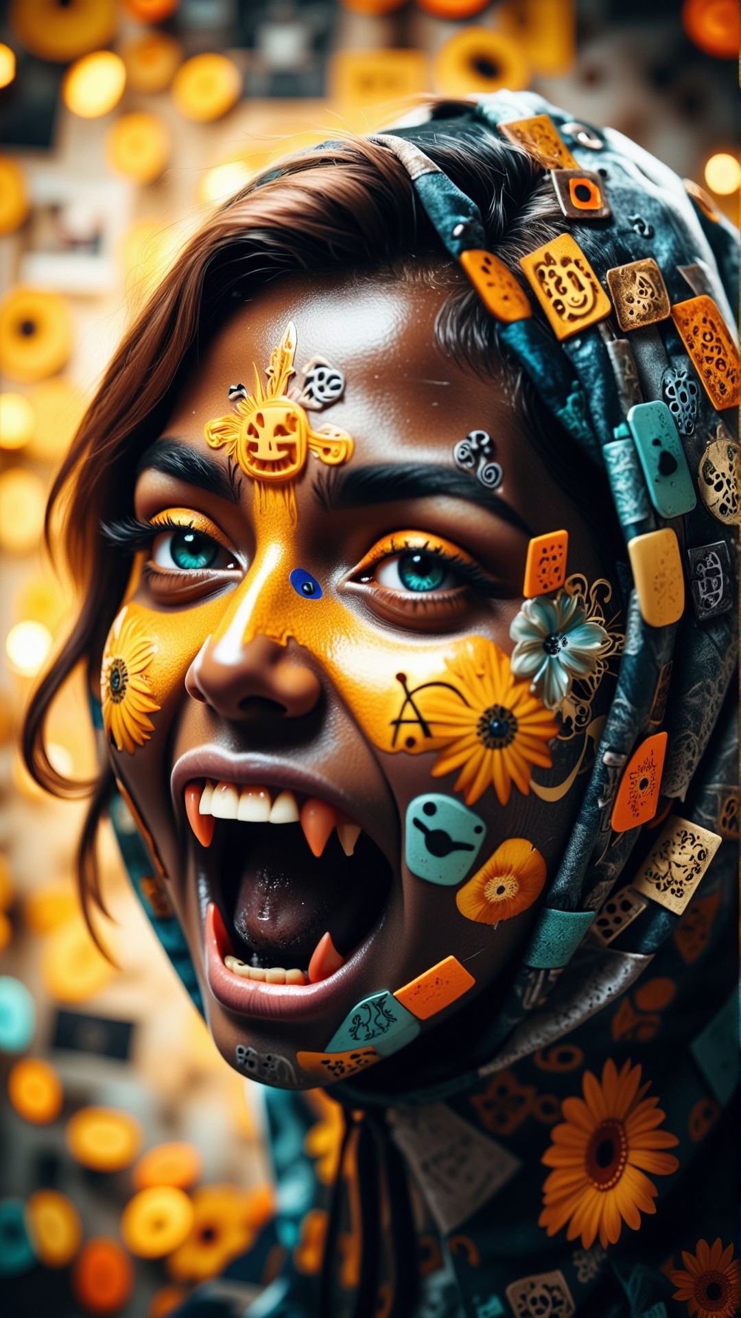 HalloweenGlowStyle Safety Yellow themed mosaic,  memories,  digital art on Tensor.Art