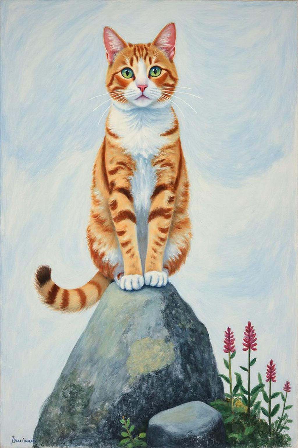 daho1 painting.xbh1 painting. A cat standing on a rock. on Tensor.Art