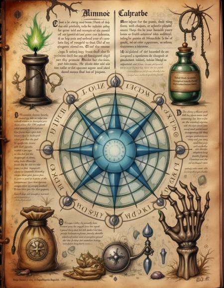 spllbkpg,  The spellbook page reveals a detailed illustration of a summoning circle,  glowing with blue energy and surroun...