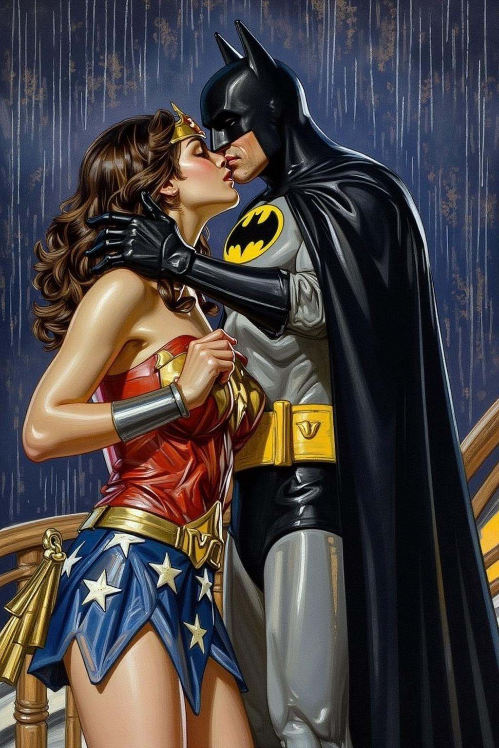 jcleyen1 painting.Wonder Woman and Batman Kissing in the rain on Tensor.Art