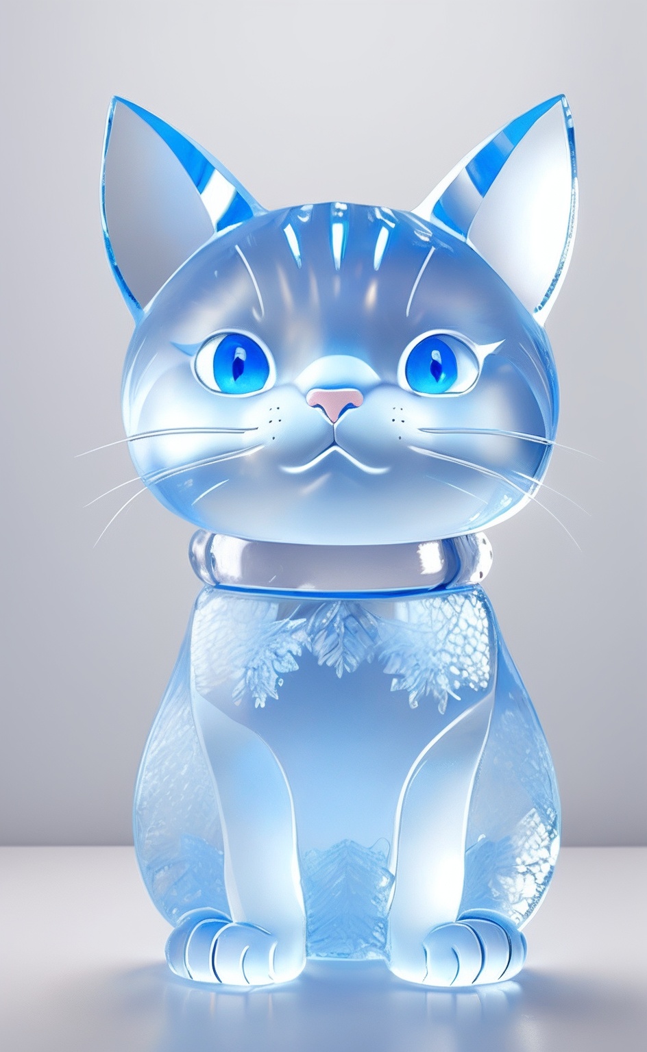 miluo_bing, no humans, cat, blue eyes, animal focus, animal, solo, reflection, :3, ice sculpture<lora:万物可冰雕sd1.5-v1.4:0.7>