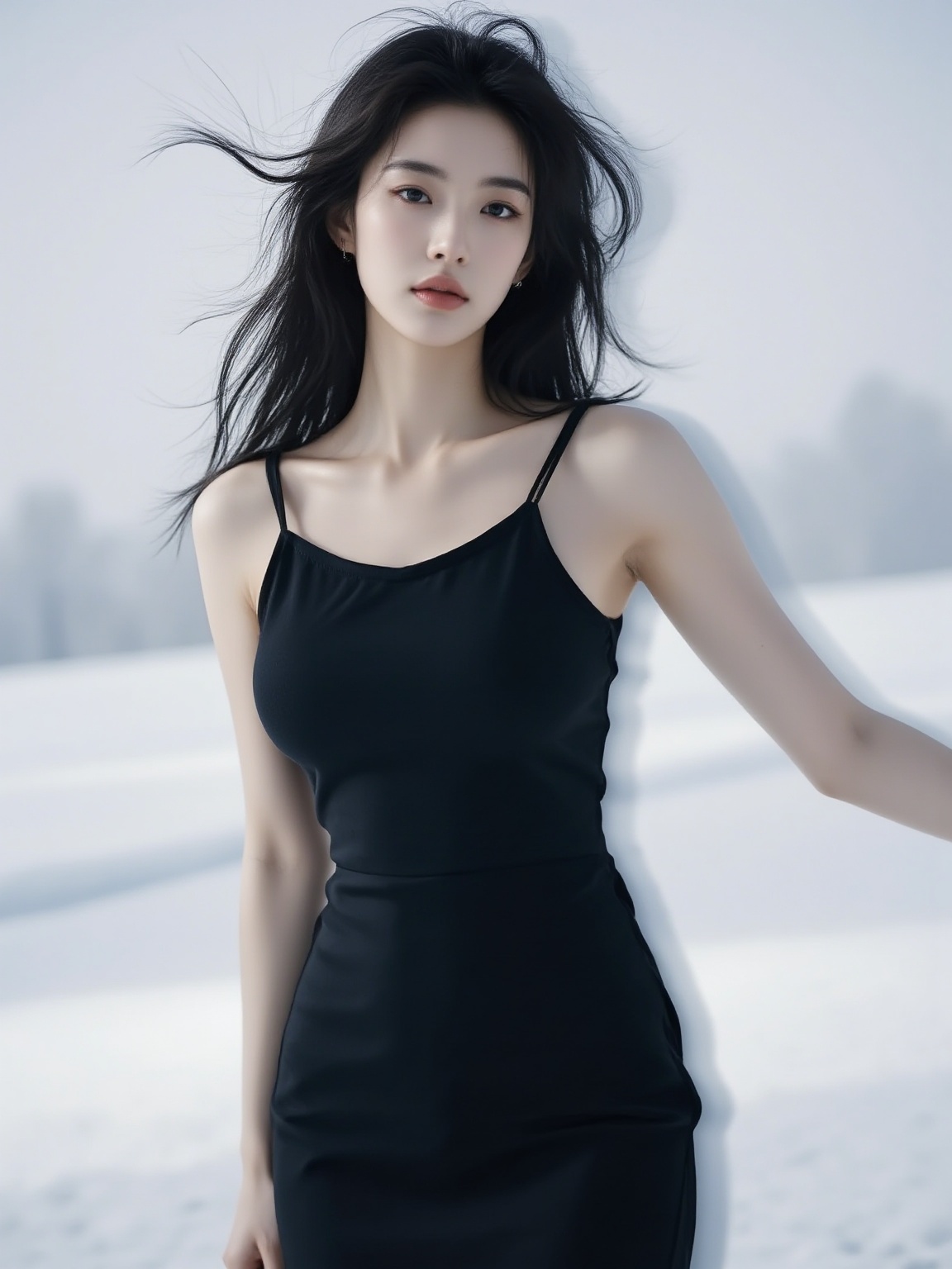 1girl,  This is a high-resolution photograph featuring a young Asian woman with a delicate,  ethereal beauty. She has a fa...