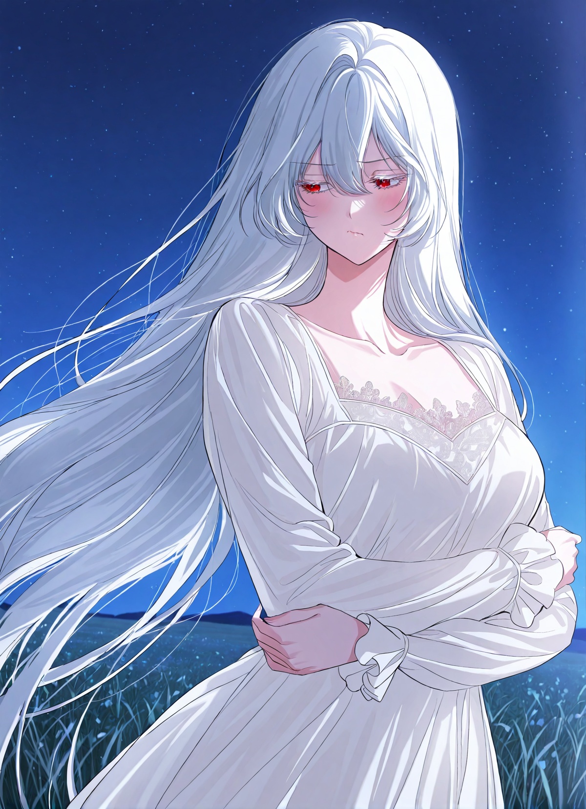 1 girl,  solo,  long white hair on Tensor.Art