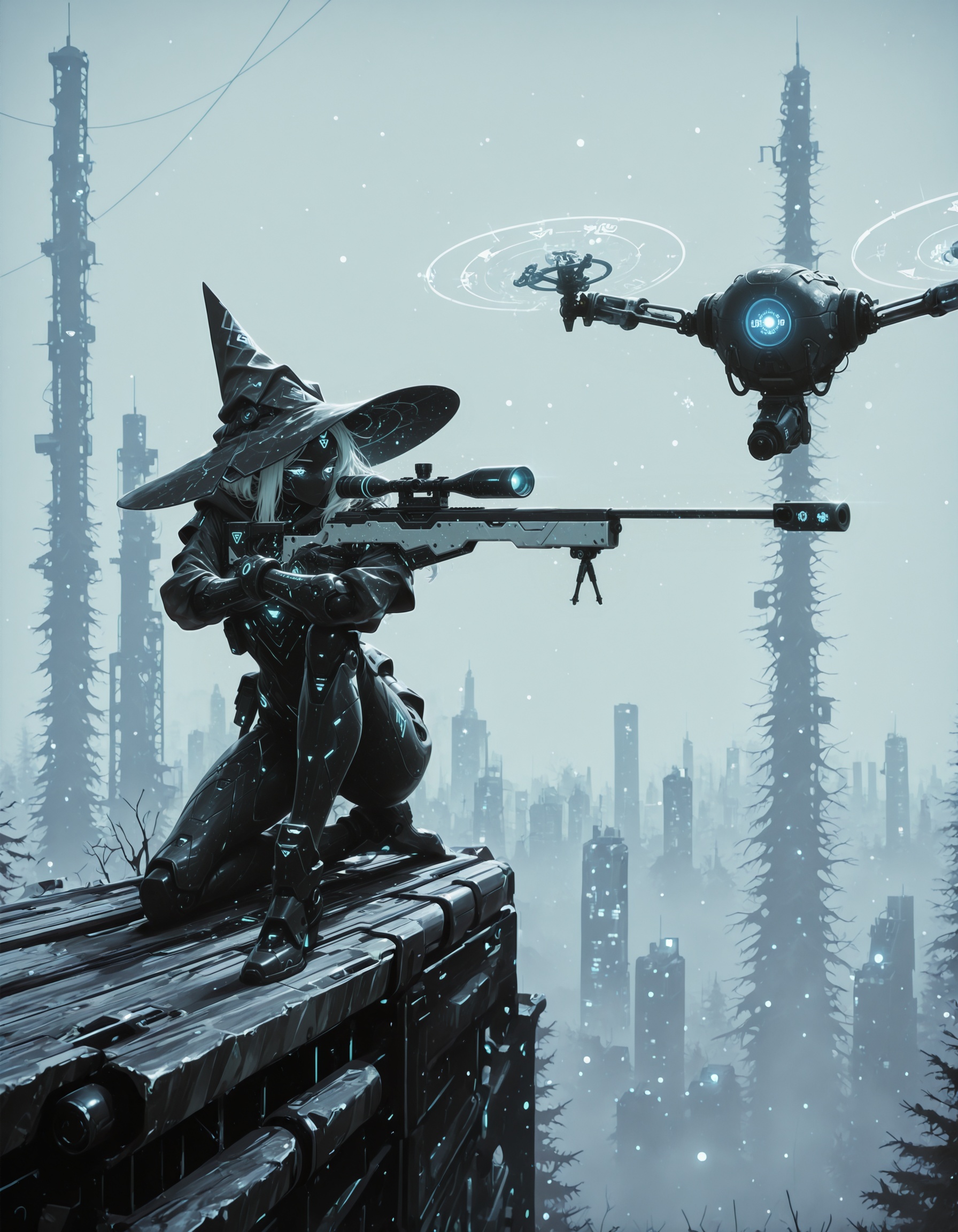 cyberwitches,  witch hat,  black gloves on Tensor.Art