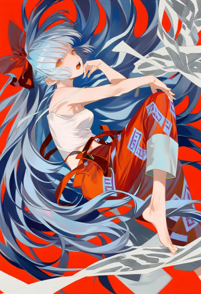 1girl,  fujiwara no mokou,  long hair on Tensor.Art