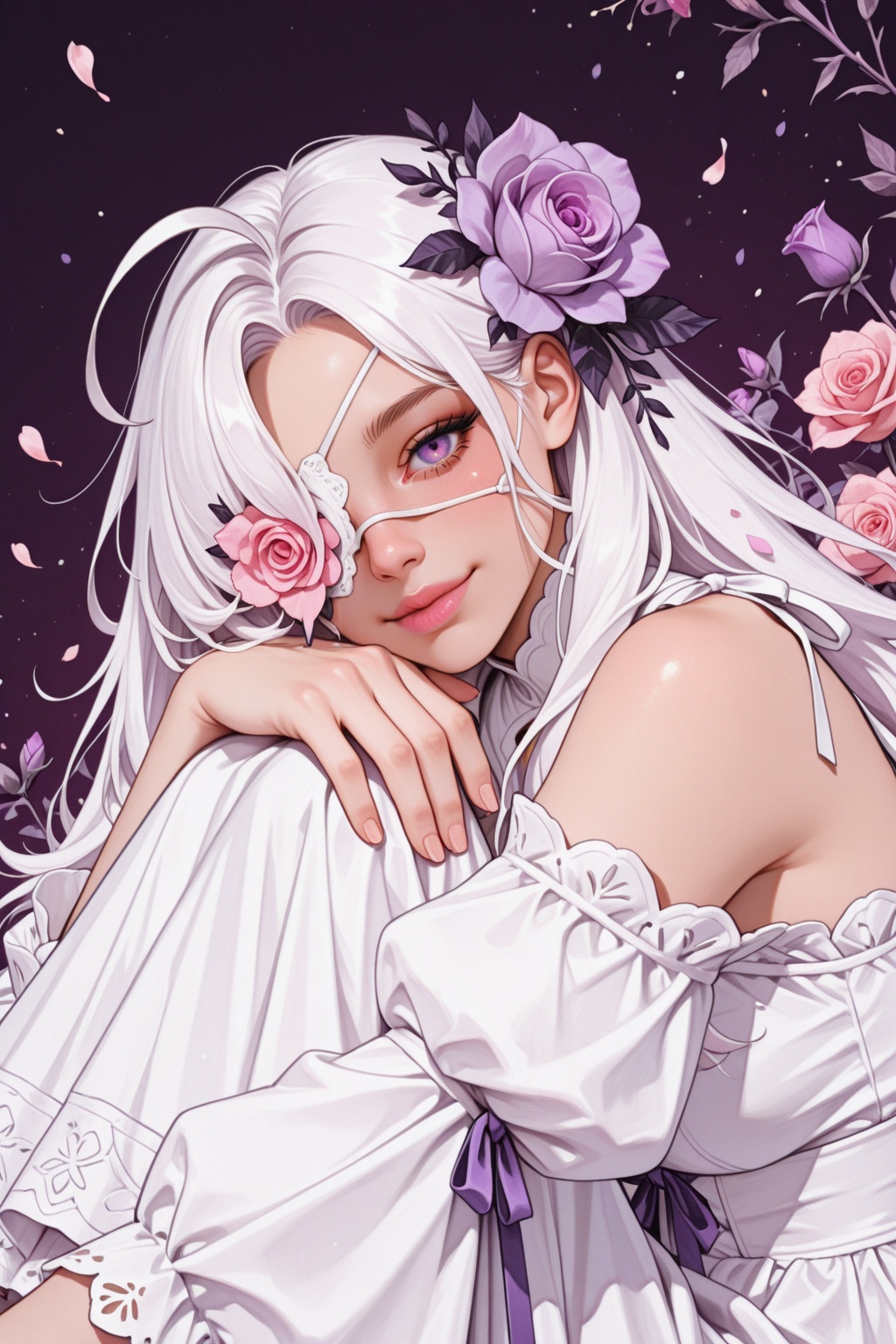 1girl,  eyepatch,  flower on Tensor.Art