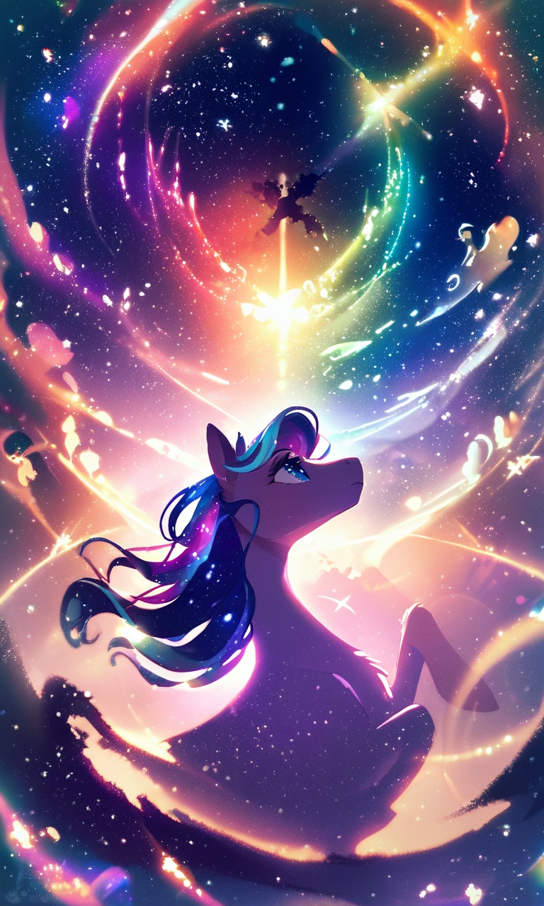 score_9,score_8_up,score_7_up,score_6_up,galaxy, rainbow colors,backlight colors,silhouette colors, glittering, glimmering, upper body,ethereal,silhouette,backlighting,glowing,dreamy,twinkling night sky,starry,bright colors,high contrast,vivid lighting,<lora:Pony-ColorBox-Zycc:1>