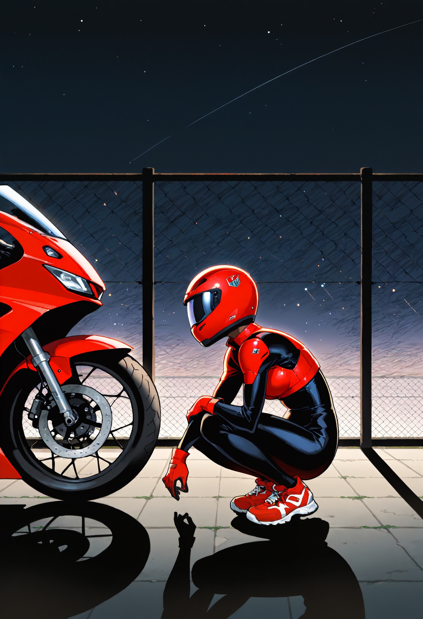 1girl,  red helmet,  motor vehicle on Tensor.Art