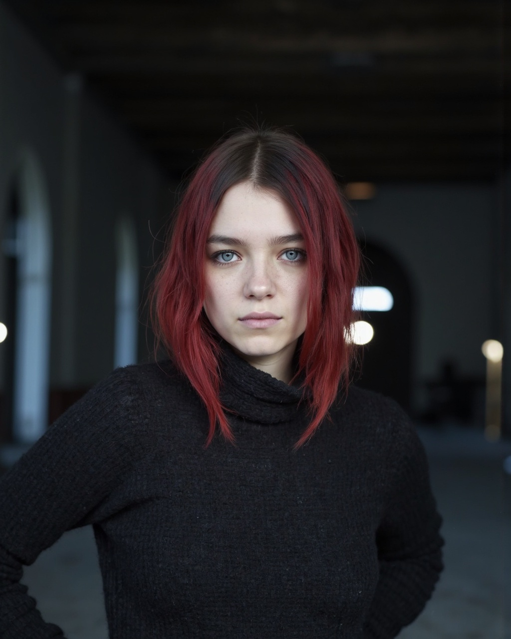 This is a high-resolution photograph featuring esme_cmiles with fair skin and striking red hair that is straight and parte...