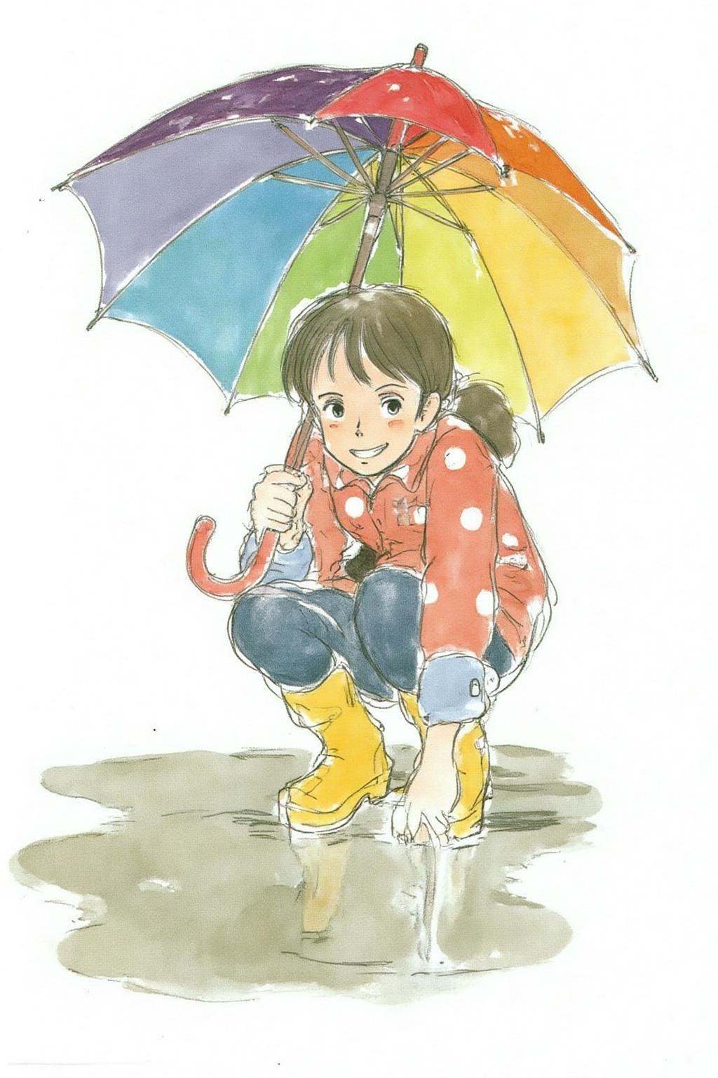hayaomiyazaki2 illustration.A young woman,  angled from slightly above and to the right,  crouching low to the ground in a...