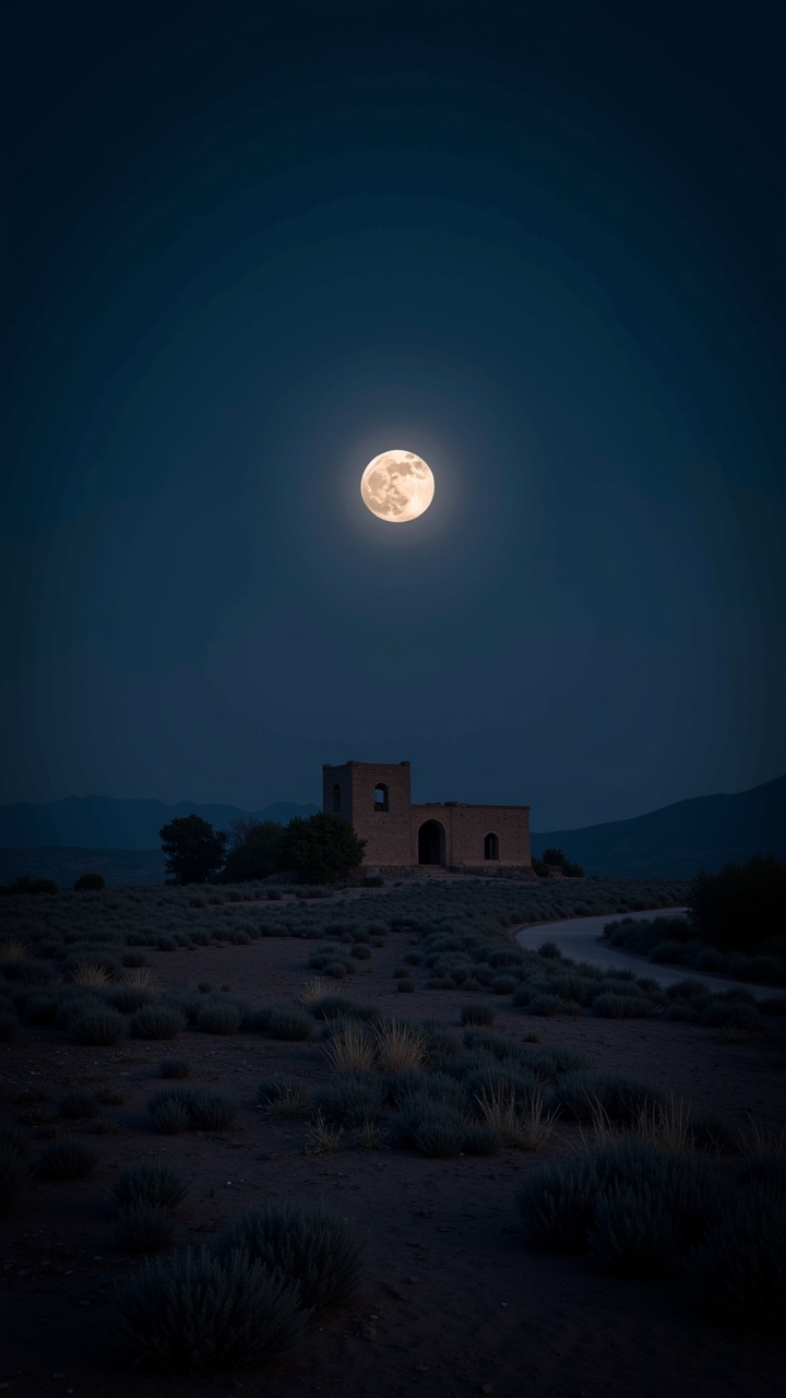 RAW photo,  landscape of a Tomb,  Moon in the night on Tensor.Art