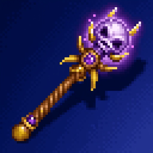 A HoMM2 style Legendary Scepter artifact,  gradient blue background.The image depicts a stylized magic wand scepter. The s...
