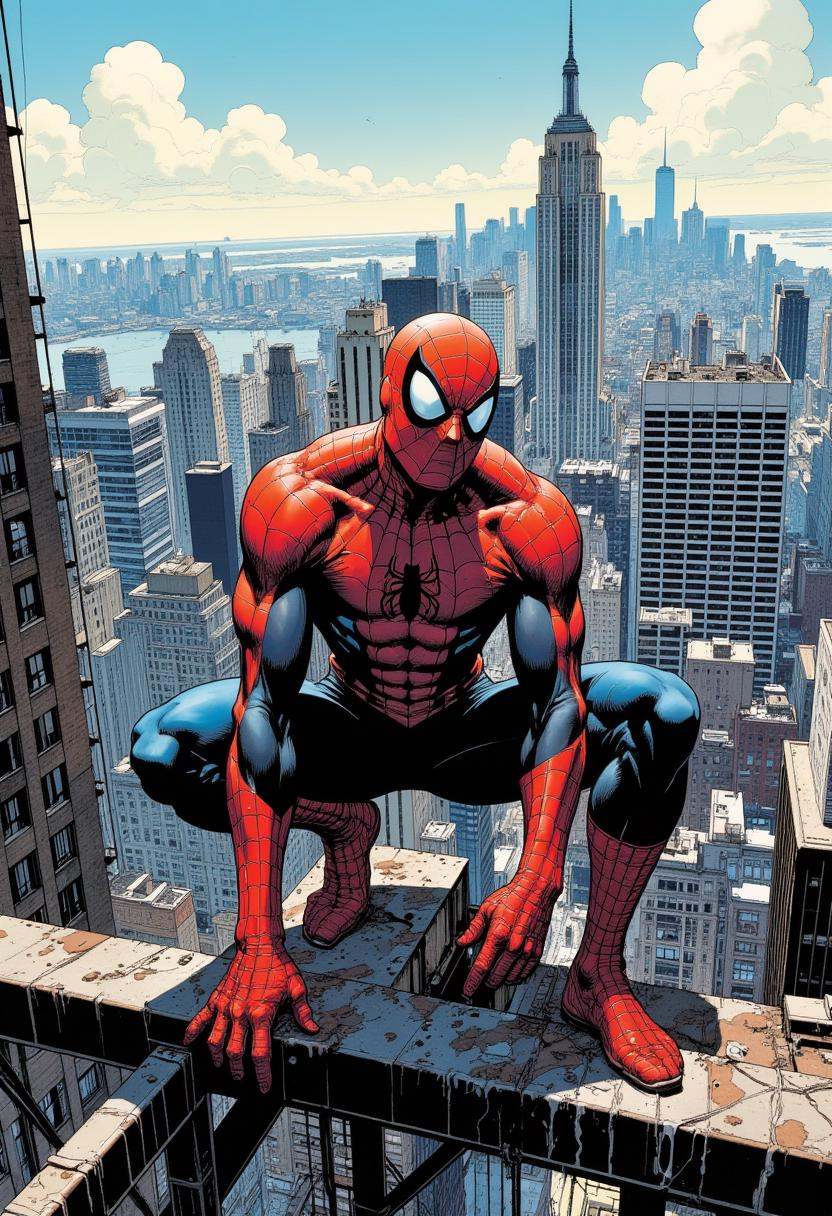 Comic book style,  flat colors,  Spiderman on Tensor.Art