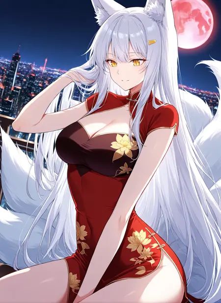 1 girl,  solo,  white hair on Tensor.Art