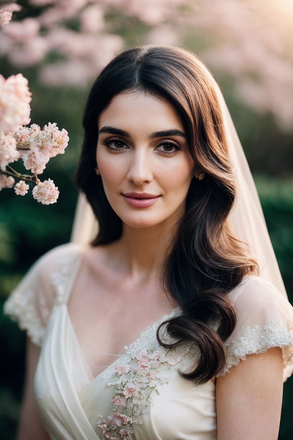PazV_SoloTI_v1,  (In a delicate sari of pastel pink and white,  adorned with floral motifs and intricate lacework on Tenso...