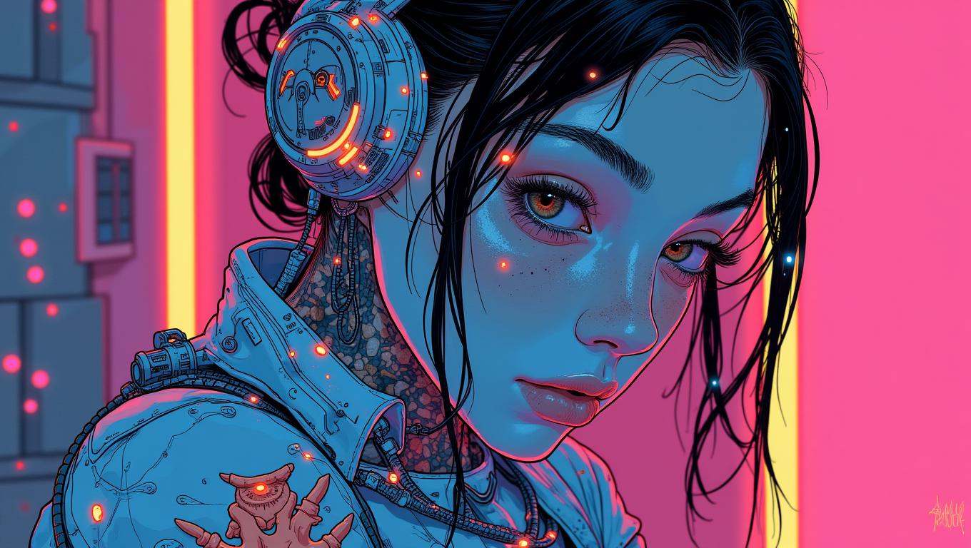 A cyberpunk woman with neon tattoos and a futuristic outfit on Tensor.Art