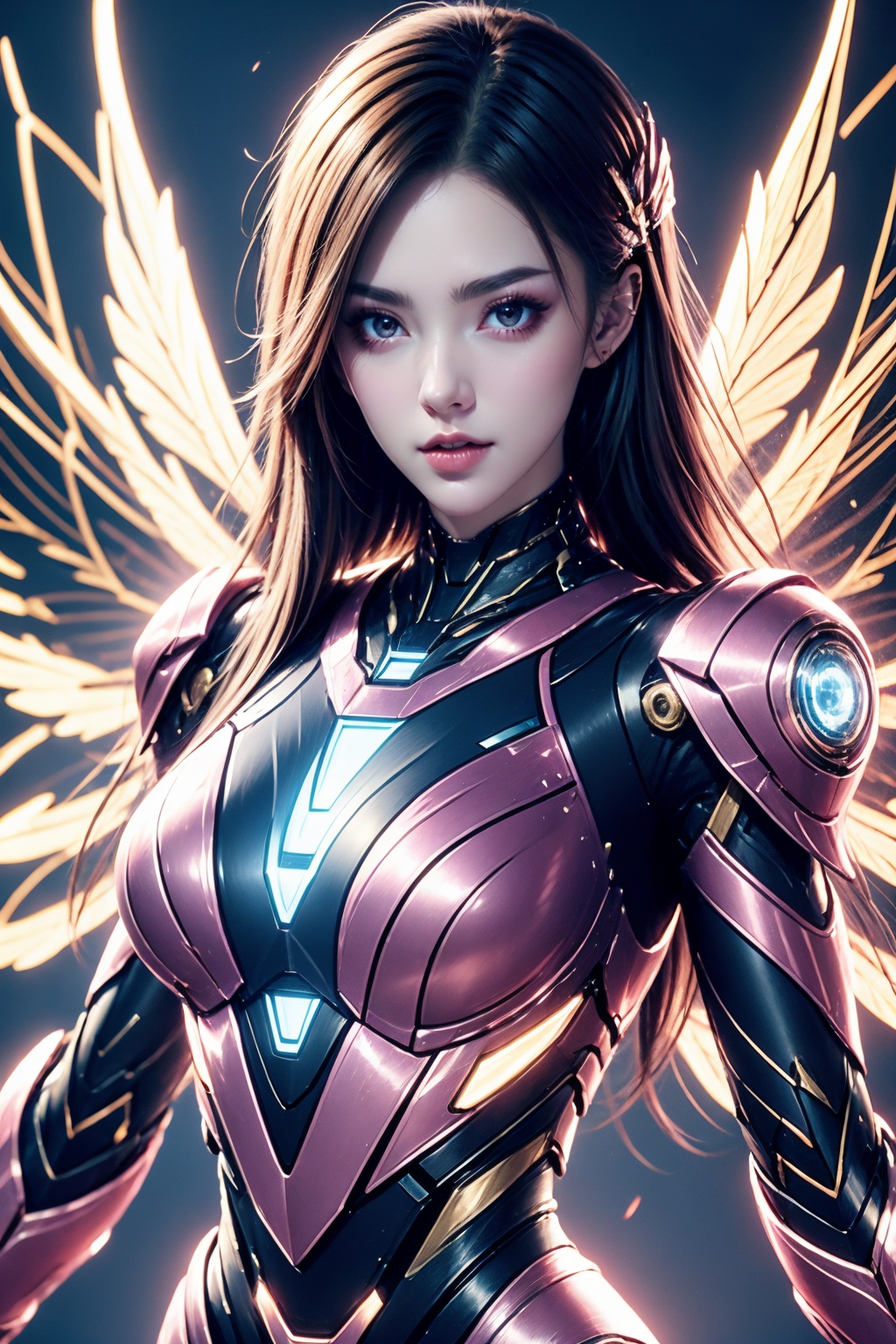1girl,upper body,power cyber armor,wings,