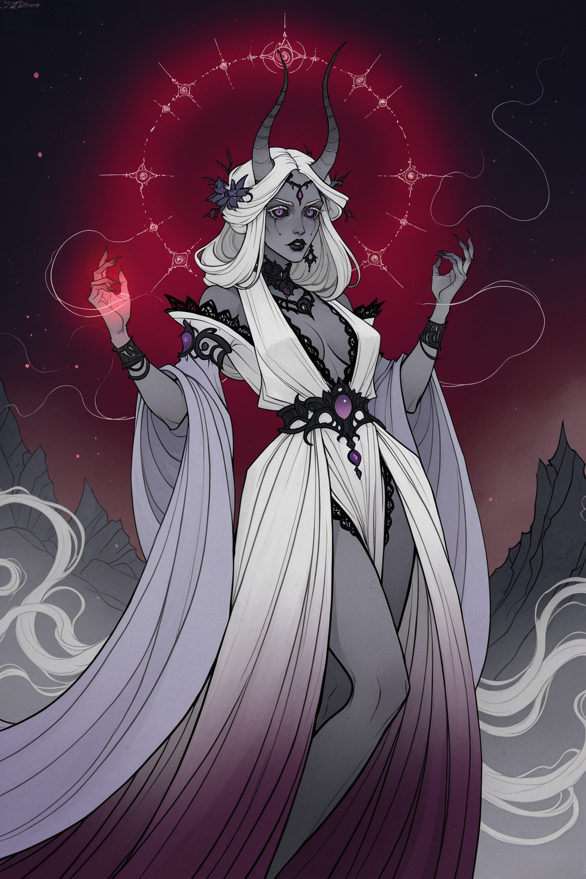 This digital drawing showcases a fantasy-themed,  ethereal woman with long,  wavy on Tensor.Art