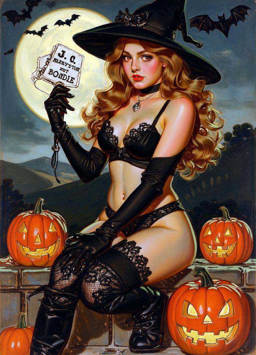 Cartoon illustration by j.c. leyendecker of a fair-skinned woman with long,  wavy light auburn hair. She is dressed in a b...