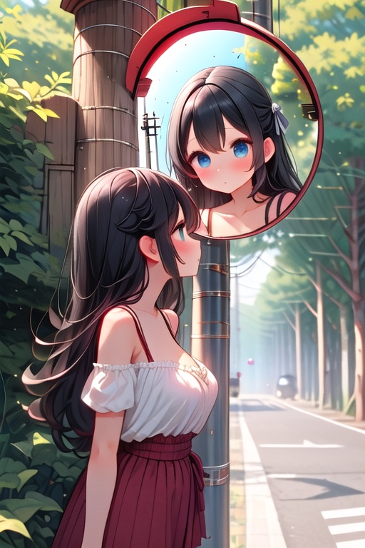((convex mirror on utility pole)),  ((2girls)),  1girl on Tensor.Art