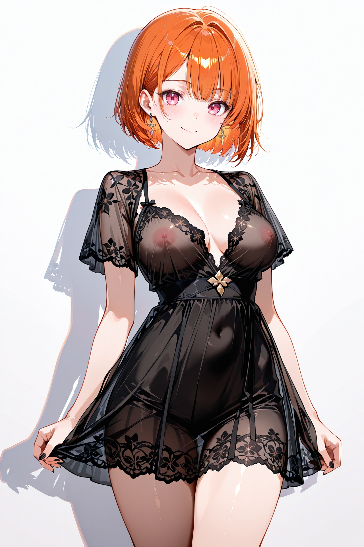 black lace dress,  orange hair,  bob cut on Tensor.Art