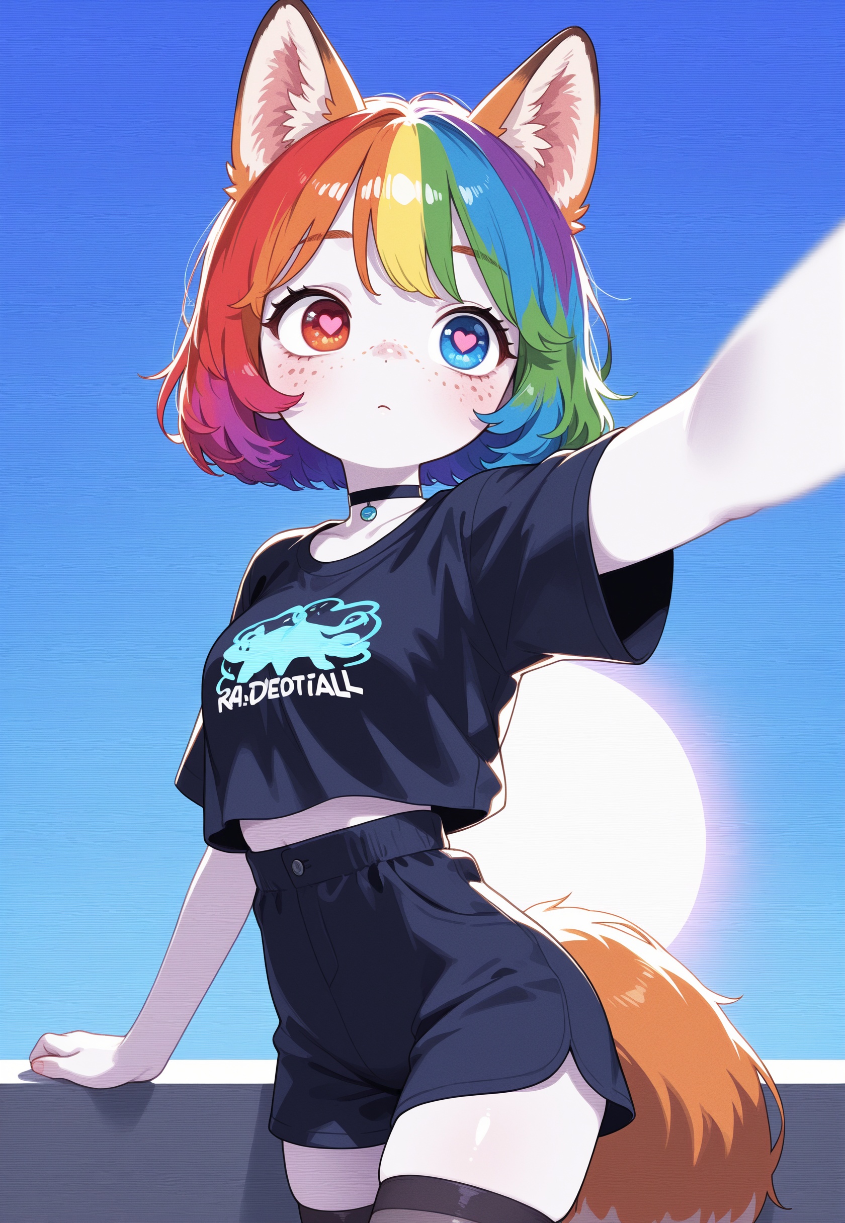 1girl,  Rainbow hair,  Black cloth on Tensor.Art