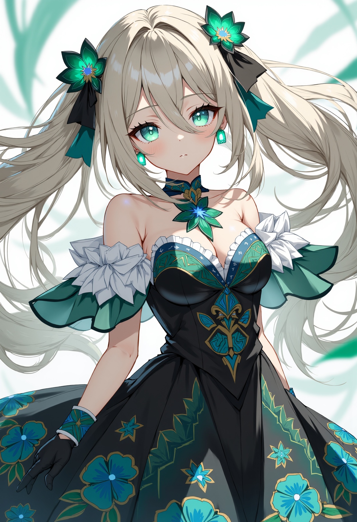 anime,  a stunning girl with long,  flowing off-white hair and glowing white eyes that exude a soft on Tensor.Art